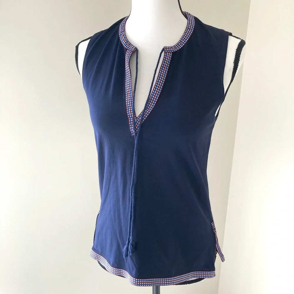 NWOT J Crew Navy Split Neck Sleeveless Top XS